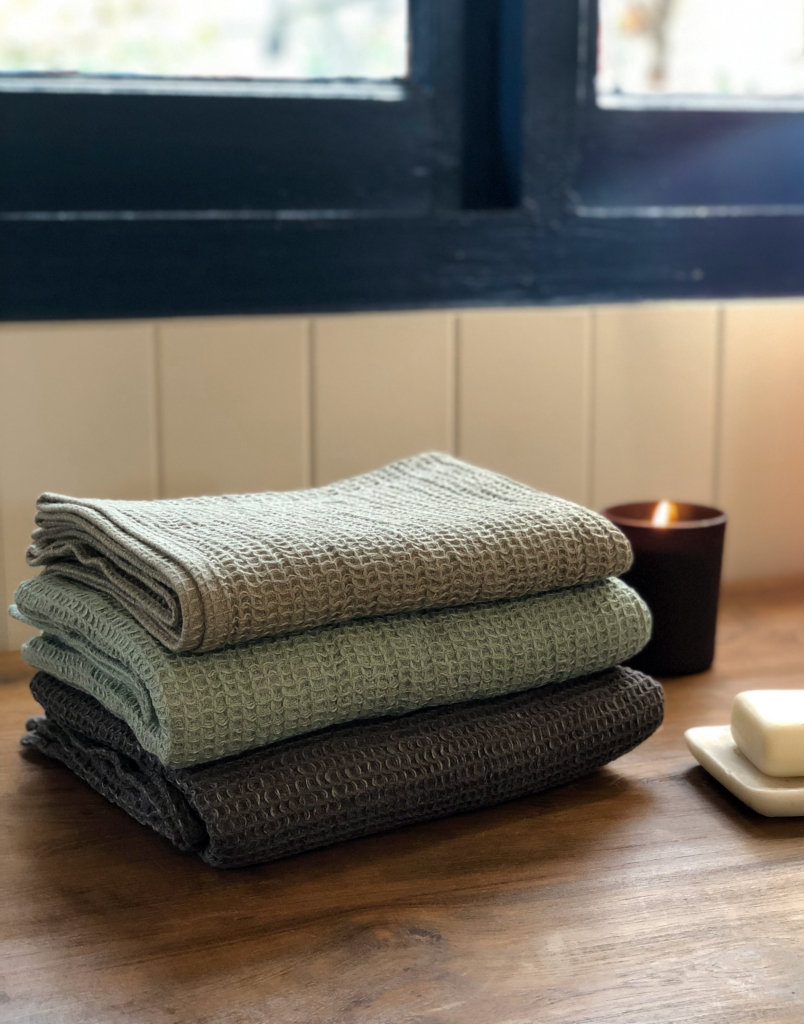 Linen Waffle Towels  Linen-Cotton Towels in Few HomeyLinen Colors